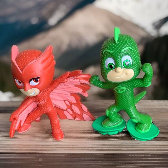 Lot of 2 PJ Masks PVC Owelette Figure Action Pose & Gekko - Picture 1 of 5